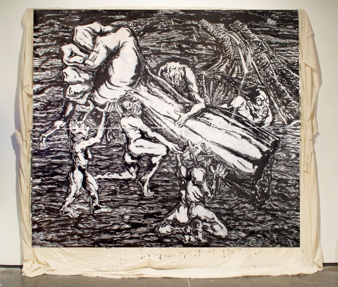 Anupam Roy, Resistance Land, Ink on paper pasted on cotton cloth