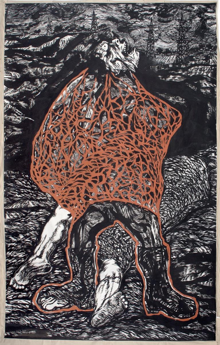 Anupam Roy, Those Who Do Not Give Up, Black pigment and distemper on paper